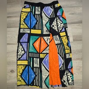 Vintage Abstract Print Skirt With Slit